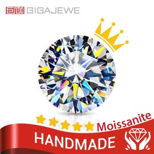 GIGAJEWE Best Manual cut white D color Round Cut Moissanite Loose FL Clarity gemstone by Excellent Cut With Certificate For Jewelry Making