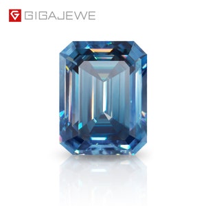 GIGAJEWE Natural Vivid Blue Moissanite Stone Loose Gemstone Blue Emerald Cut Synthetic Diamond Loose Gemstones Christmas Gifts