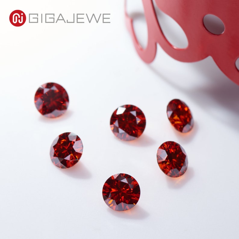 GIGAJEWE Red Color Round Cut VVS1 Moissanite Stone Loose Gemstone Synthetic Diamond For Jewelry Making image 6