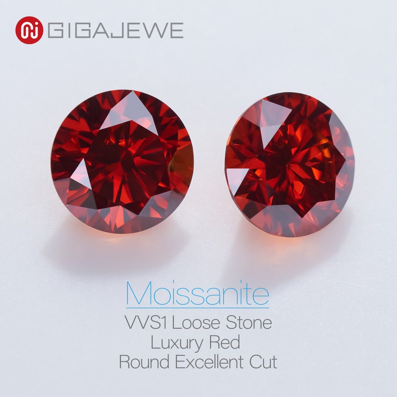 GIGAJEWE Red Color Round Cut VVS1 Moissanite Stone Loose Gemstone Synthetic Diamond For Jewelry Making image 2
