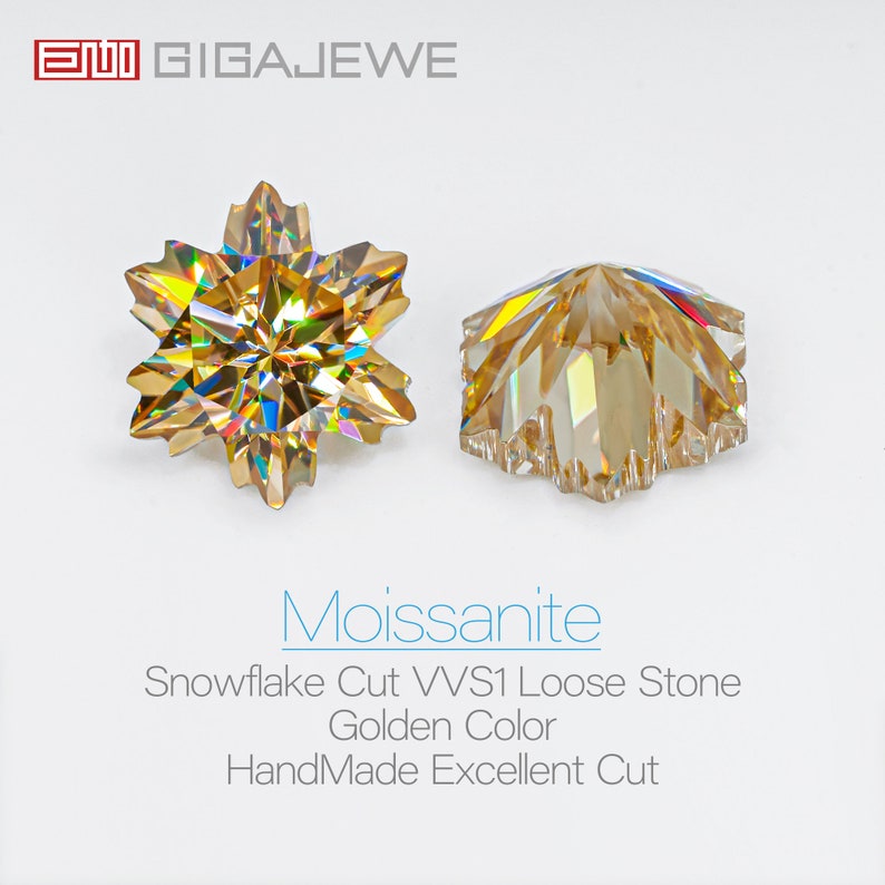 Gold Color Snowflake Cut Moissanite Loose Stone, 5.0ct, 11.8mm - Etsy