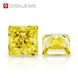 GIGAJEWE Natural Fancy Yellow  Moissanite Stone Loose Gemstone Ice Crushed Cut Vivid Yellow Princess Cut  Synthetic Diamond Loose Gemstones