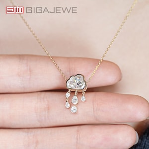 GIGAJEWE 2ct Yellow Solid Gold 9K/14K/18K Necklace 7*9 MM  Cloud cut White D Color Moissanite Necklace,Rain cloud necklace