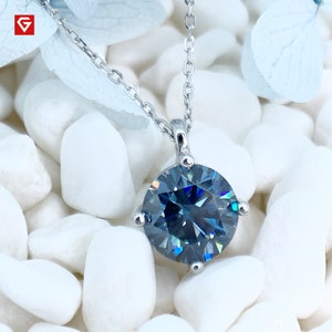 Collana GIGAJEWE in oro bianco 2 carati 9 carati/14 carati/18 carati, collana con moissanite blu taglio rotondo da 8 mm, collana in oro, regalo per la festa della mamma