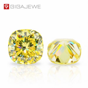 GIGAJEWE Natural Fancy Vivid  Yellow Color Moissanite Stone Loose Gemstone Vivid Yellow Cushion Cut Loose Gemstones Christmas Gifts
