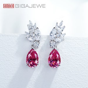 GIGAJEWE 8*12MM Total 10ct Pink Pear cut9K/14K/18k White Gold Earrings set with  Mossanite  white gold Push back earrings  wedding earrings