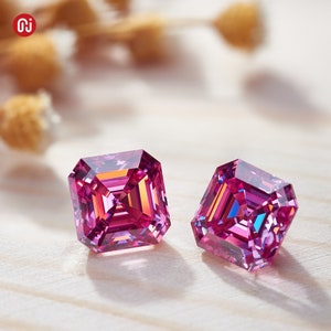 GIGAJEWE Pink color VVS1 Asscher Hand Cut Moissanite Loose GemStone By Excellent Cut With Certificate for Jewelry Making