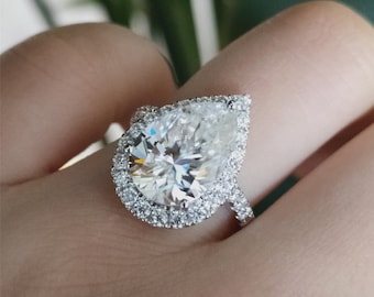 GIGAJEWE Moissanite Engagement Ring 5Ct 9K/14K/18K White Solid Gold Pear Cut D Color With side 1.5ct  With Set Wedding Rings Annversary Gift
