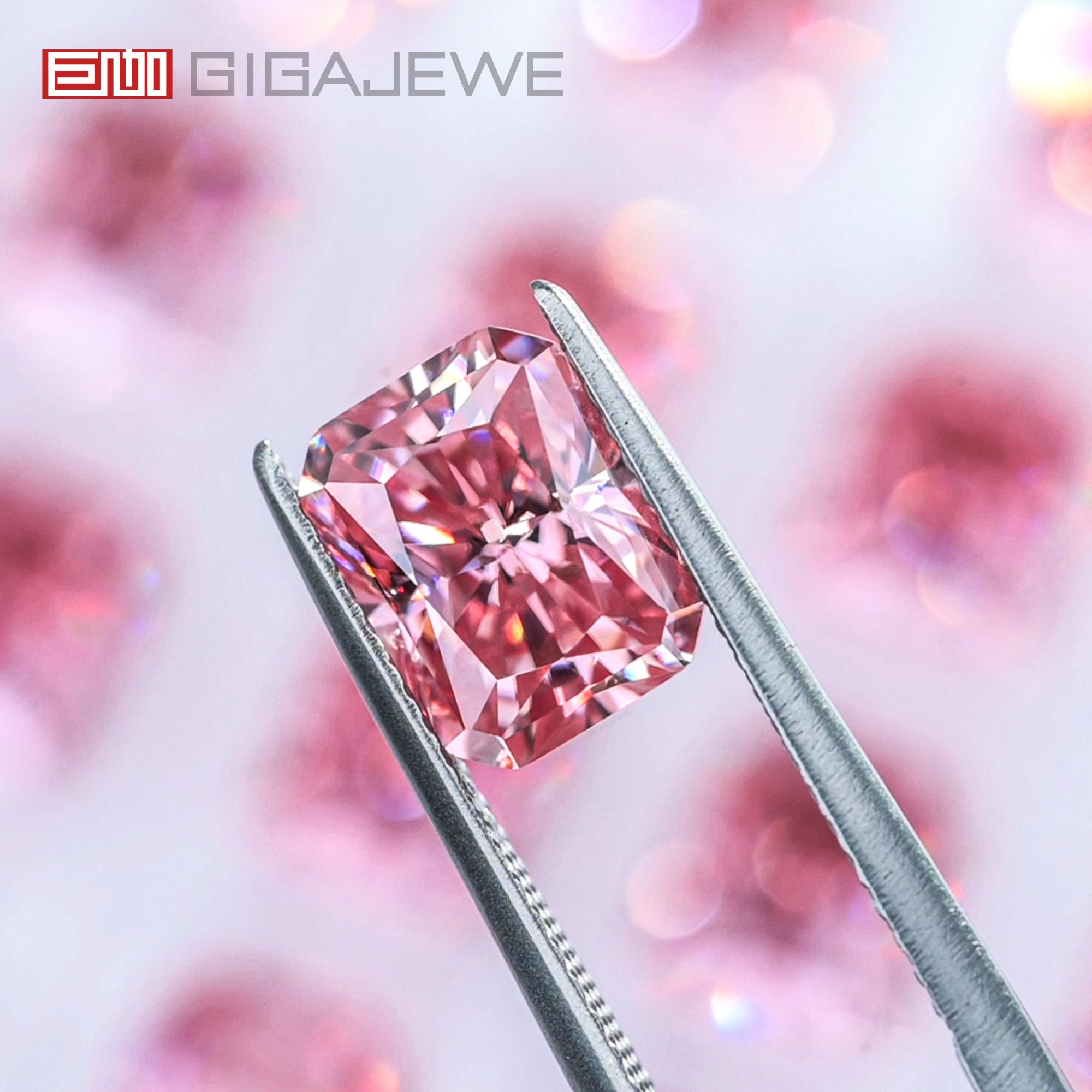 GIGAJEWE Sakura Pink Color Moissanite Stone Loose Gemstone Vivid Pink Radiant Cut Synthetic Diamond Loose Gemstones Christmas Gifts