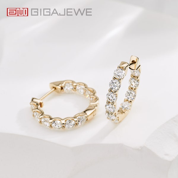 GIGAJEWE 2CT 9K/14K/18k White/Yellow Gold Hoop Earrings with White D  color Mossanite white gold  earrings Anniversary Gift Girlfriend Gift