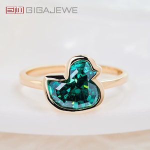 GIGAJEWE 3.0ct 9*10mm Duck Cut Green Color 9K/14K/18K solid Yellow gold Moissanite Ring, Engagement Ring Wedding Ring