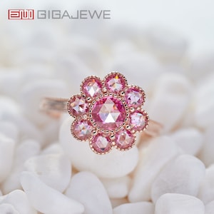 GIGAJEWE 1.8ct 6.5MM  Pink color 9K/14K/18K Rose Gold Ring  Rose Cut Pink Color Moissanite Ring , Gold Anniversary Ring,Christmas Gift
