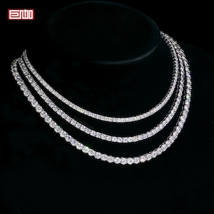 GIGAJEWE Hand Setting Stone 925 silver plated 18K gold 3/4/5mm Round Cut White VVS1 Moissanite  Diamond Test Passed Tennis Necklace