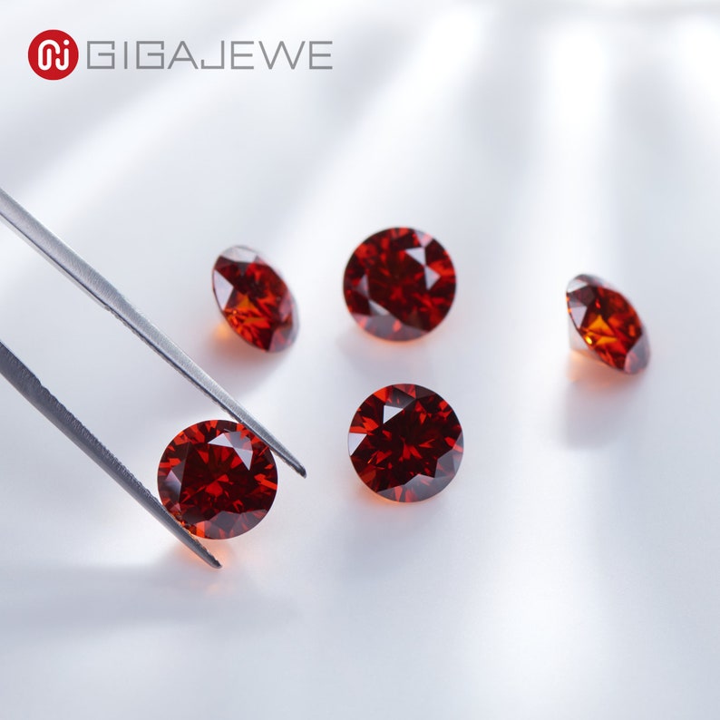 GIGAJEWE Red Color Round Cut VVS1 Moissanite Stone Loose Gemstone Synthetic Diamond For Jewelry Making image 1