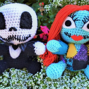 Nightmare,Jack and Sally, Skellington, Amigurumi, Before Christmas Crochet, Sally Doll, Jack Doll, Yarn Nightmare, Xmas Gift, Skeleton Toy