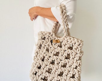 CROCHET INSTRUCTIONS net bag - German instructions crochet bag shopping net made of cord and textile yarn