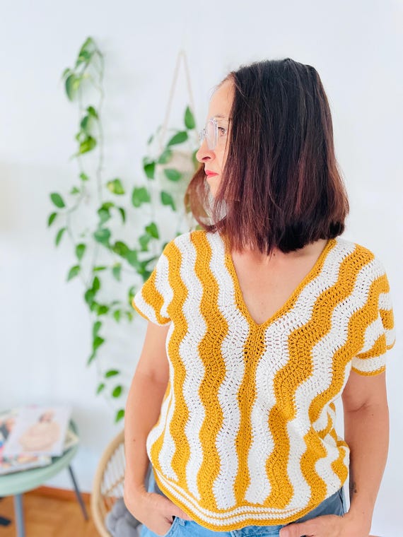 Crochet Pattern Summer Sweater Sunniva - Striped Crochet Shirt for