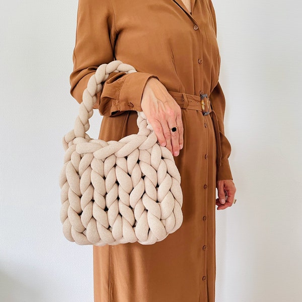 Crochet pattern coarse knit bag - German pattern for large crochet bag with finger knitting - FunnyBag