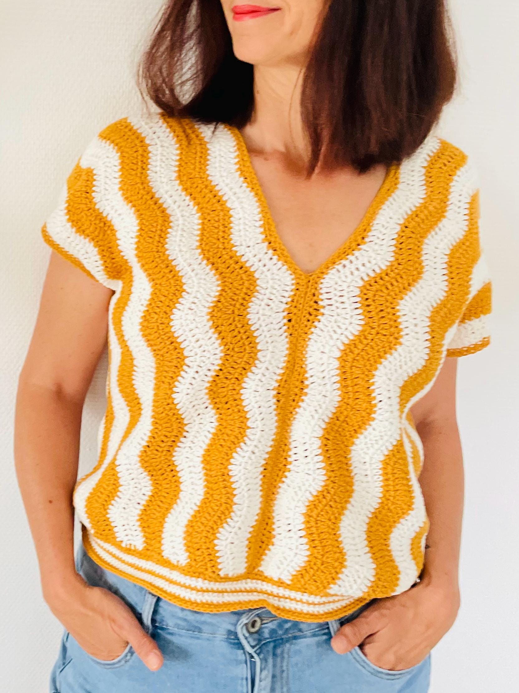 Crochet Pattern Summer Sweater Sunniva - Striped Crochet Shirt for