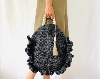 Crochet pattern beach bag raffia bast - German pattern for large crochet bag made of raffia - crochet summer bag