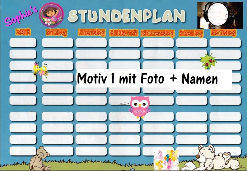 Stundenplan personalisiert mit Foto, abwischbar Bild 1