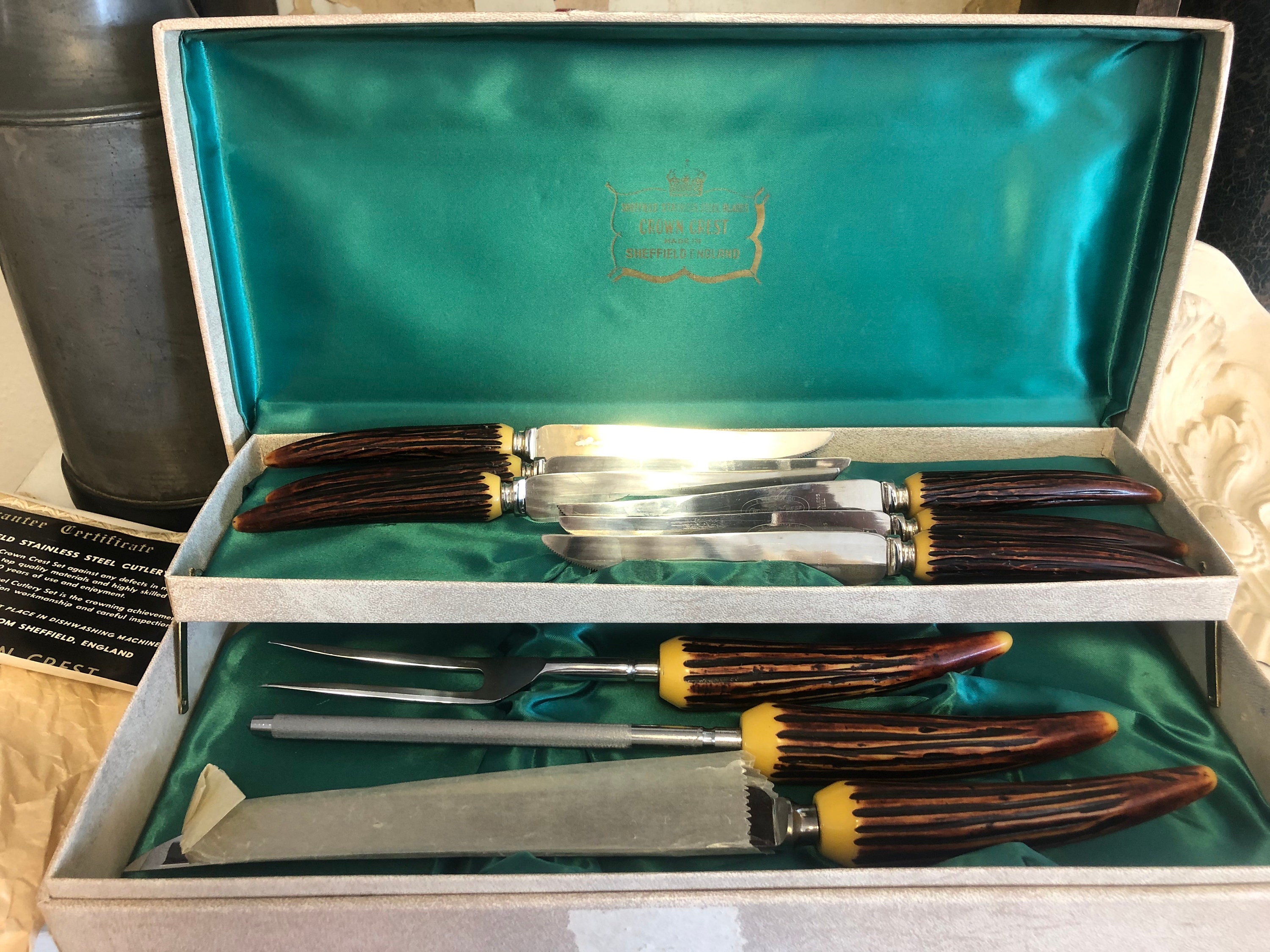 Vintage Crown Crest Knife Set with Carving Tools Made in Etsy