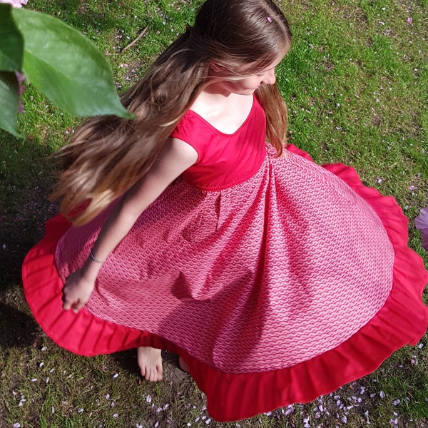 Einschulungskleid Blumenmädchenkleid Schwingkleid in rot aus Baumwolle Weihnachten