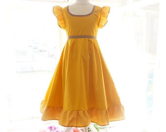 Einschulungskleid festliches Kleid für Mädchen aus Baumwolle in ocker gelb