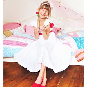 Swing dress encencing dress flower girl dress festive dress white red girl