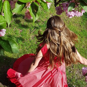 Einschulungskleid Blumenmädchenkleid Schwingkleid in rot aus Baumwolle Weihnachten Bild 3