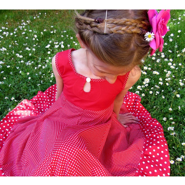 Einschulungskleid Blumenmädchenkleid Festkleid Weihnachten rot gepunktet Mädchen