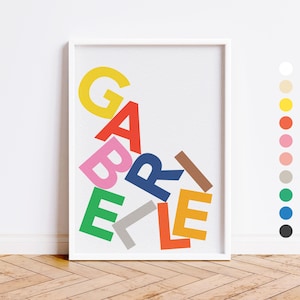 Personalised Name Print - Colourful Stacked Letters, Contemporary Babys Nursery Decor, Gift for Kids Bedroom, Custom Name Art for Boy & Girl