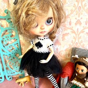 Jolie robe avec haut en tricot et jupe tutu en tulle, coeur, pique, tenue fantaisie, tenue faite main, Takara, Obitsu, Pullip, vêtements de poupée Blythe