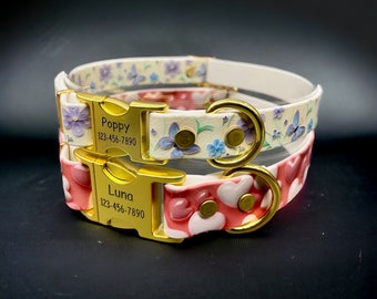 Patterned BioThane® Dog Collar with Engraved Gold Quick-Release Buckle