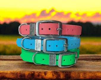 CLEARANCE** 3/4" Personalized BioThane Dog Collar with Engraved Stainless Steel Keeper