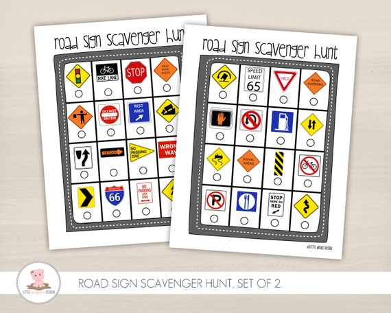 Road Trip With Kids Scavenger Hunt Game Road Signs Etsy