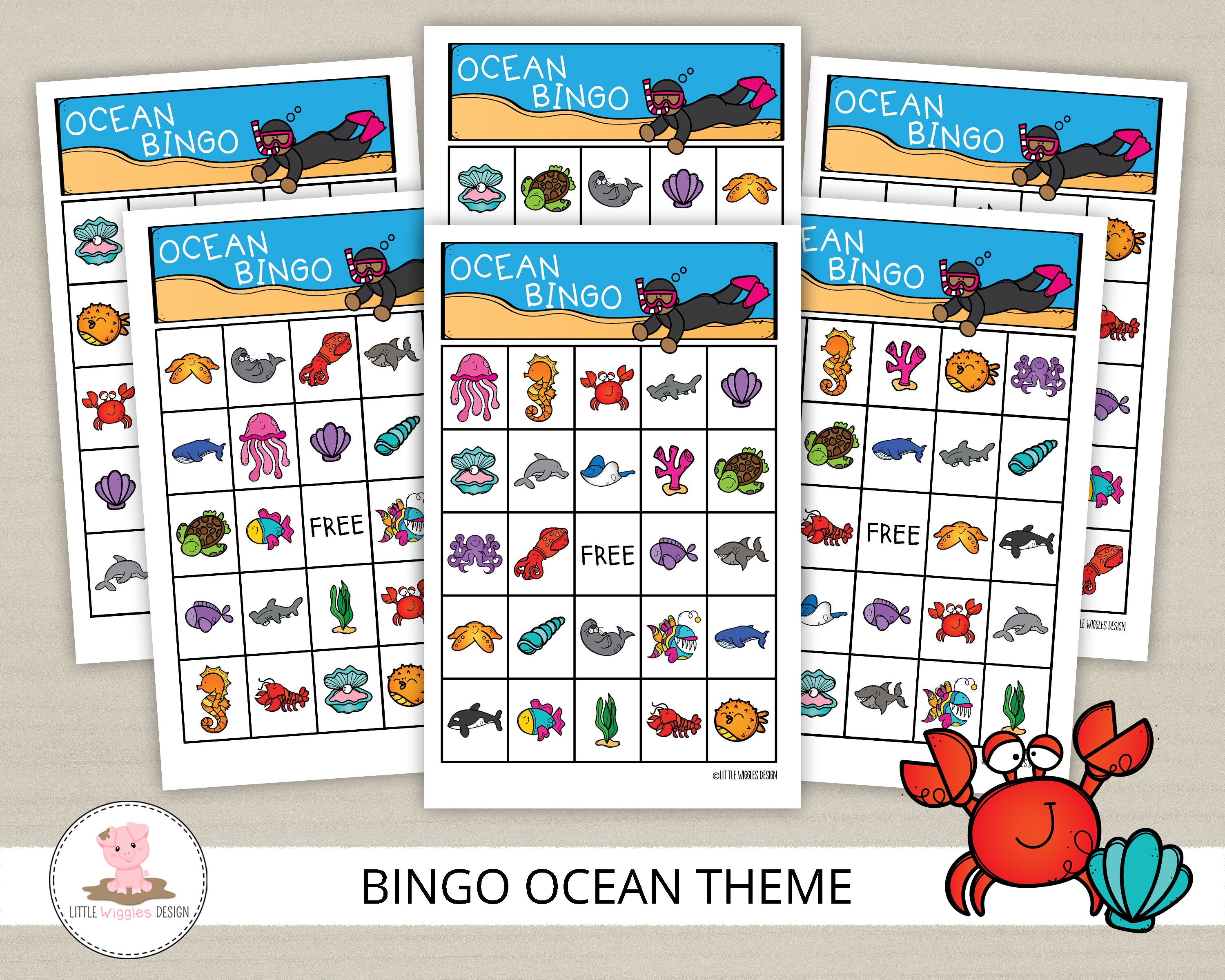 Ocean Bingo Game Printable Kids Bingo Game Under The Sea Etsy