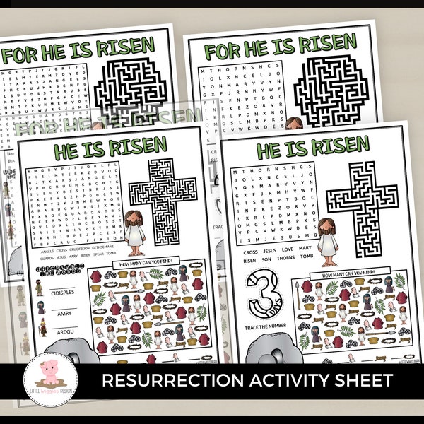Bible Resurrection Easter activity page bu Little Wiggles Design