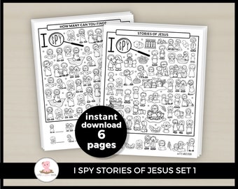I spy stories of Jesus Bible worksheets set 1 by Little Wiggles Design