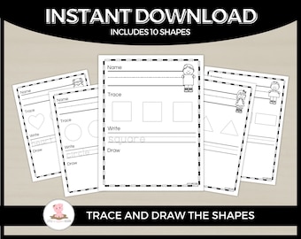 Trace and draw shapes worksheet by Little Wiggles Design