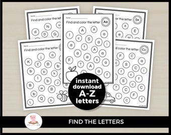 Find the alphabet letters worksheets by Little Wiggles Design