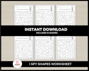 Shape recognition I spy worksheets by Little Wiggles Design