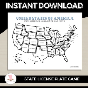 Printable States license plate game by Little Wiggles Design