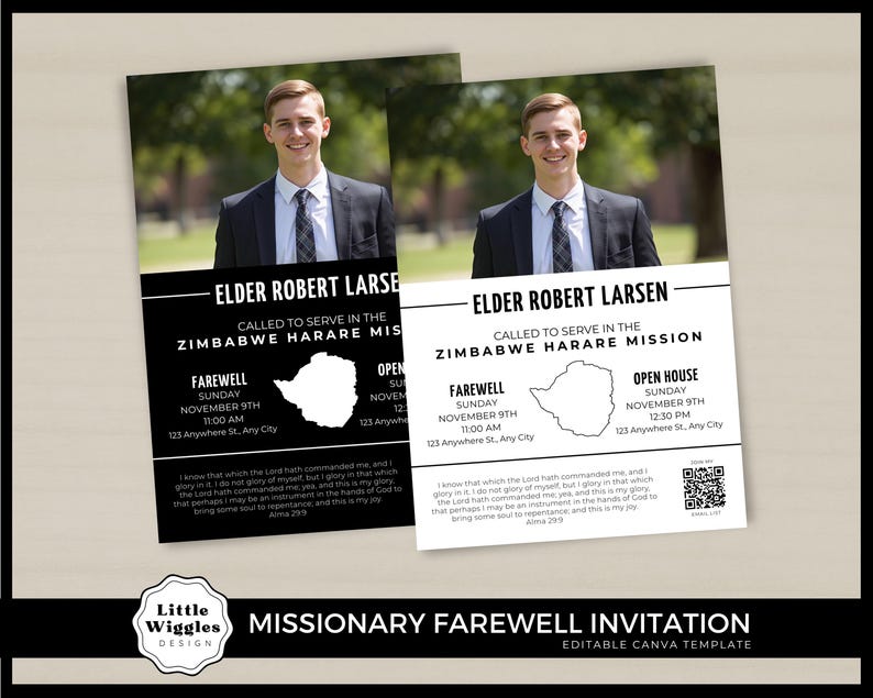 Message Leavers Service Missionary Farewell Invitation With QR Code Email Signup by Little ...