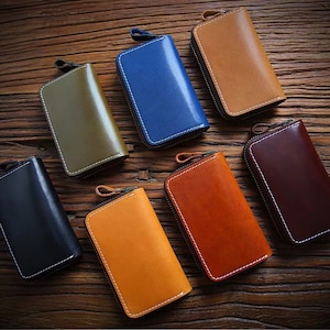 Estuche de cuero hecho a mano con logotipo personalizado, bolsa de almacenamiento de llaves, estuche multifuncional de gran capacidad