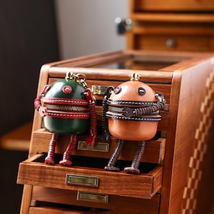 Handmade Robot Key Bag Retro Leather Car Key Bag Headphone Bag