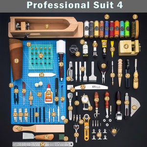 Leather Working Tools Kits Leather Craft Sewing DIY Hand Stitching with Groover Awl Edge Creaser Mat Tools Professional suit 4