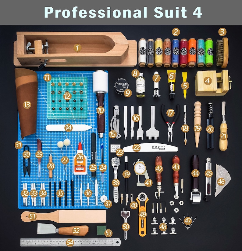 Leather Working Tools Kits Leather Craft Sewing DIY Hand Stitching with Groover Awl Edge Creaser Mat Tools Professional suit 4