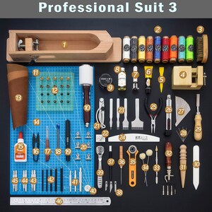 Leather Working Tools Kits Leather Craft Sewing DIY Hand Stitching with Groover Awl Edge Creaser Mat Tools Professional suit 3