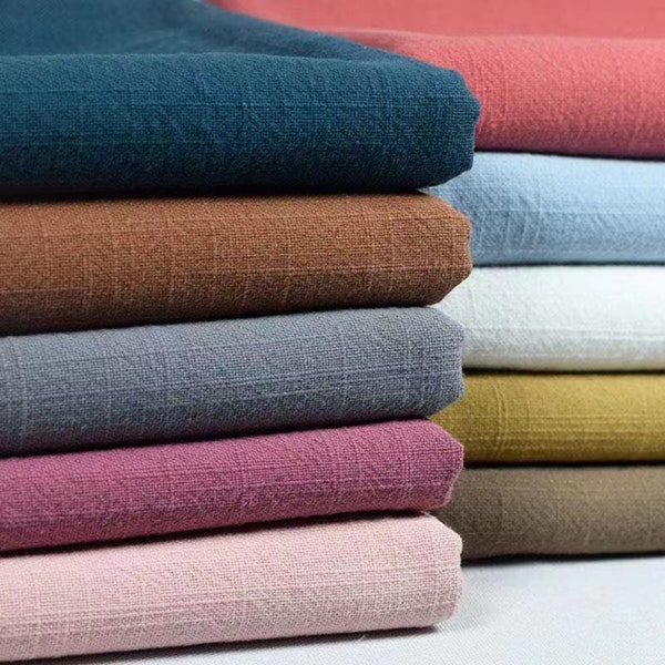 Slub texture linen cotton fabric by the yard or meter , Rustic weave . Linen fabric for bags, aprons, table linen, decor pillows, curtains